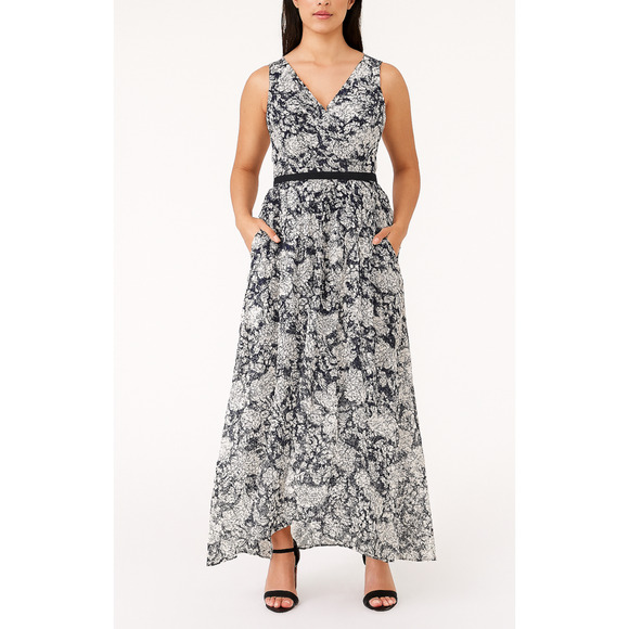 Tommy Hilfiger Womens Navy Chiffon Floral Daytime‎ Maxi Dress Size 16 Sleeveless - Picture 1 of 6